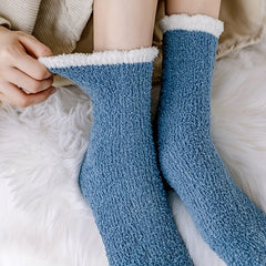 6 Pairs Fuzzy Colorblock Socks Comfy & Warm Women's Mid Tube Stockings