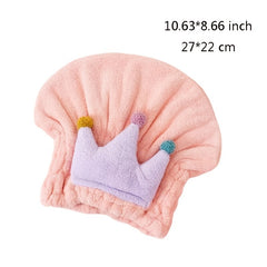 Kids Cartoon Crown Shower Cap, Absorbent Coral Fleece Turban