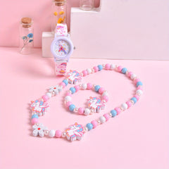 3D Cartoon Pony Kids' Watch Set with Bracelet & Necklace