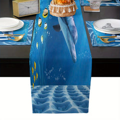 Dolphin Underwater World Linen Table Runner 13x72 Inch
