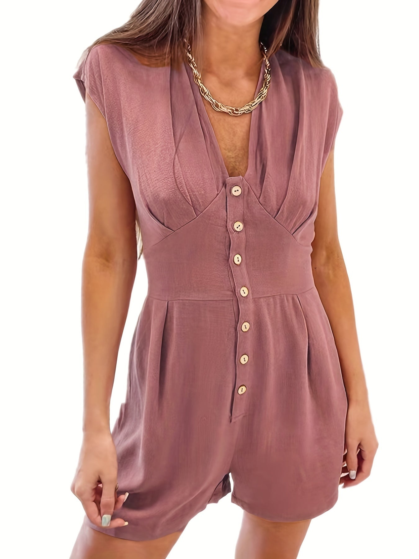 V Neck Romper Jumpsuit Cap Sleeve