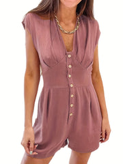 V Neck Romper Jumpsuit Cap Sleeve