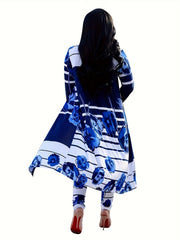 Floral & Stripe Print Cardigan & Leggings Set