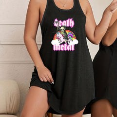 Halloween Skull & Rainbow Unicorn Print Lounge Dress