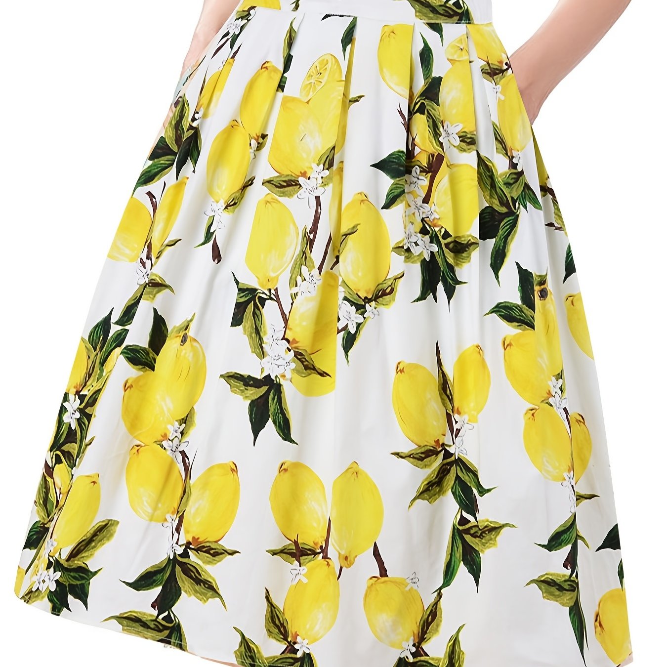 Lemon Print Vintage A-line Skirt Casual Every Skirt Fall & Spring