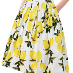 Lemon Print Vintage A-line Skirt Casual Every Skirt Fall & Spring