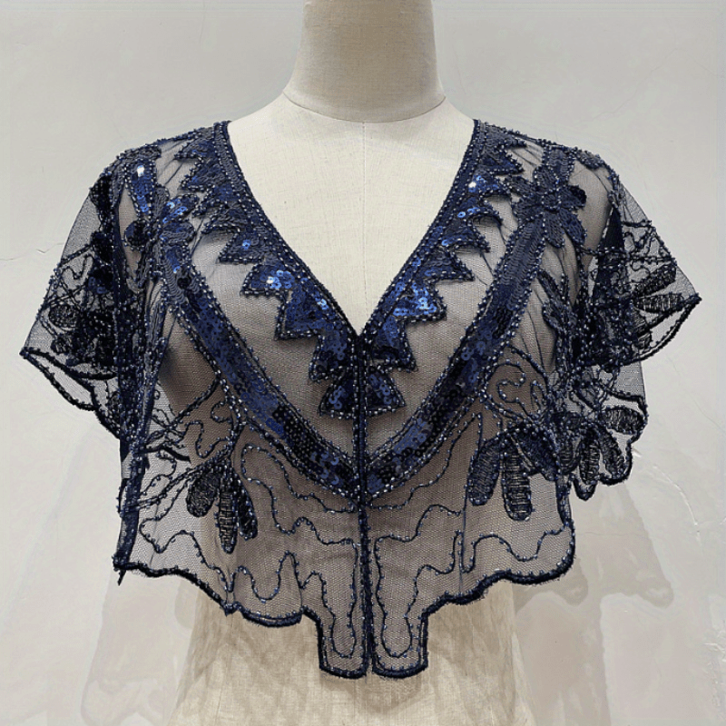 Vintage Sequin Beaded Cape Shawl for Women