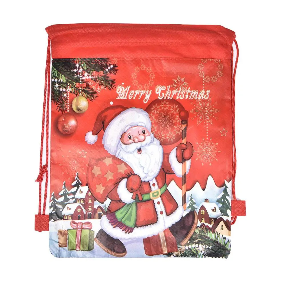 Santa Claus Drawstring Backpack Reusable Sack Candy Bags