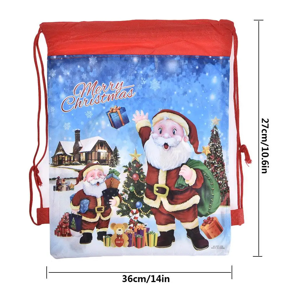 Santa Claus Drawstring Backpack Reusable Sack Candy Bags