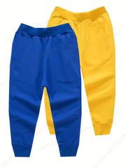 2pcs Boys Solid Drawstring Sweatpants Soft Comfortable Trousers For Spring Fall