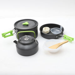 Portable Picnic Cookware Set with Aluminum Kettle, Pan, Pot & Utensils