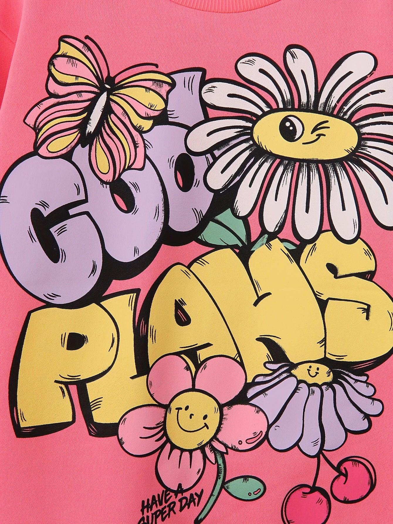 Girls Floral Graphic Sweatshirt Round Neck Pullover
