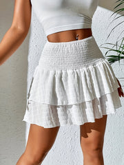 Frilled Trim Shirred Waist Mini Skirt for Women