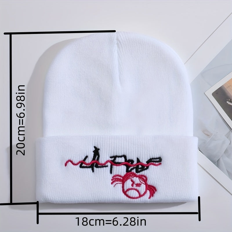 Lil Peep Cartoon Embroidery Knit Hat Outdoor Warm Pullover Hip hop Cold Hat