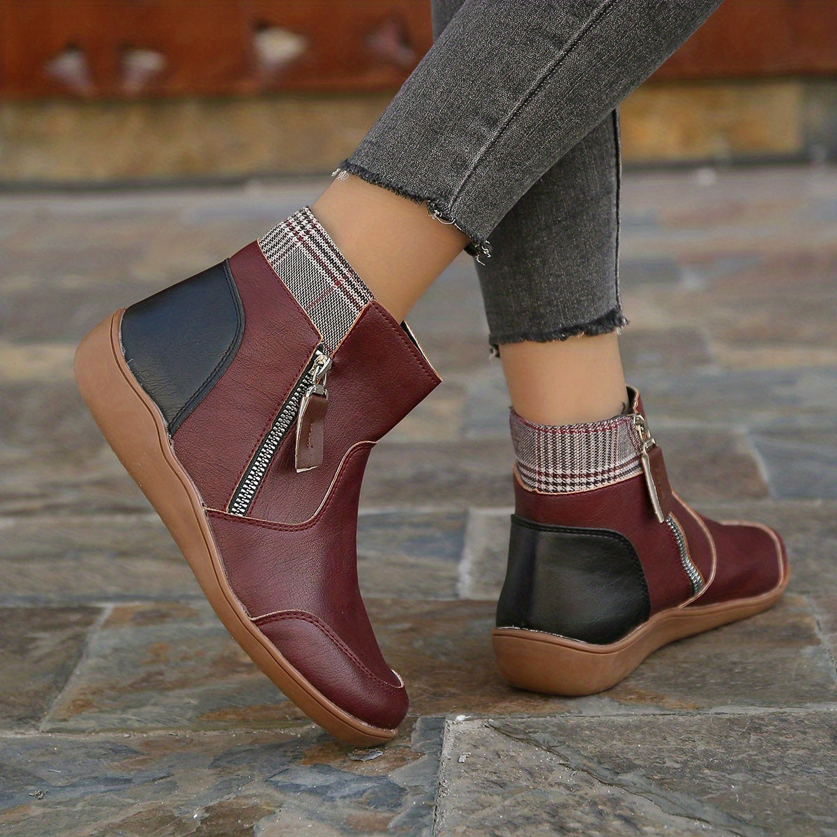 Women's Side Zipper Short Boots Faux Leather Ankle Booties