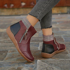 Women's Side Zipper Short Boots Faux Leather Ankle Booties