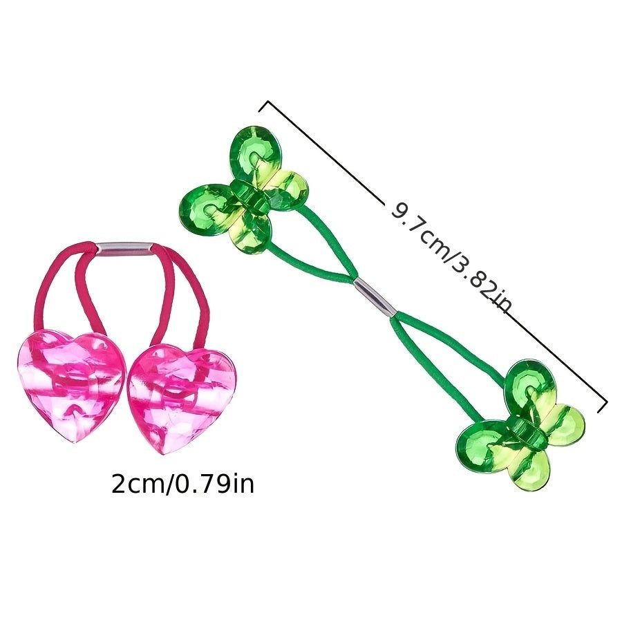 Double Flower Bow Heart Headbands Ponytail Holders for Girls