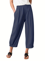 Solid Cropped Wide Leg Pants Casual Loose Pants