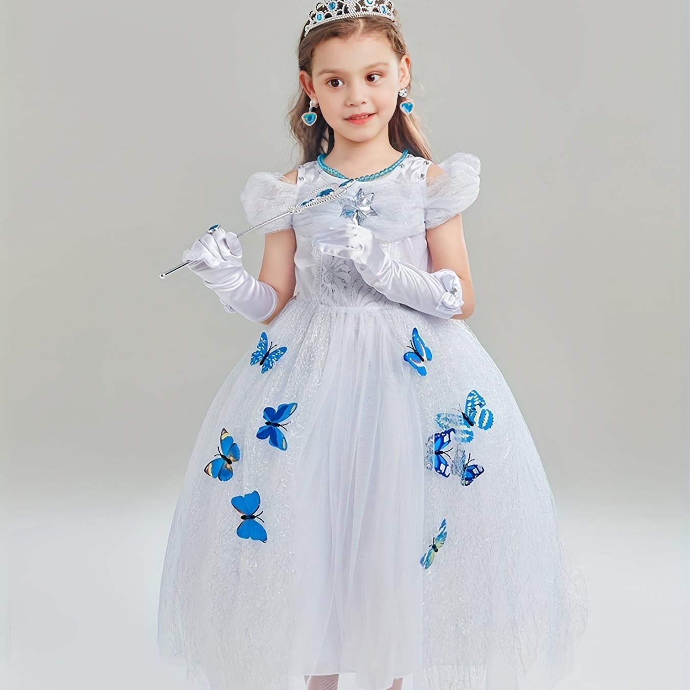Girls Butterflies Print Princess Dress Costume