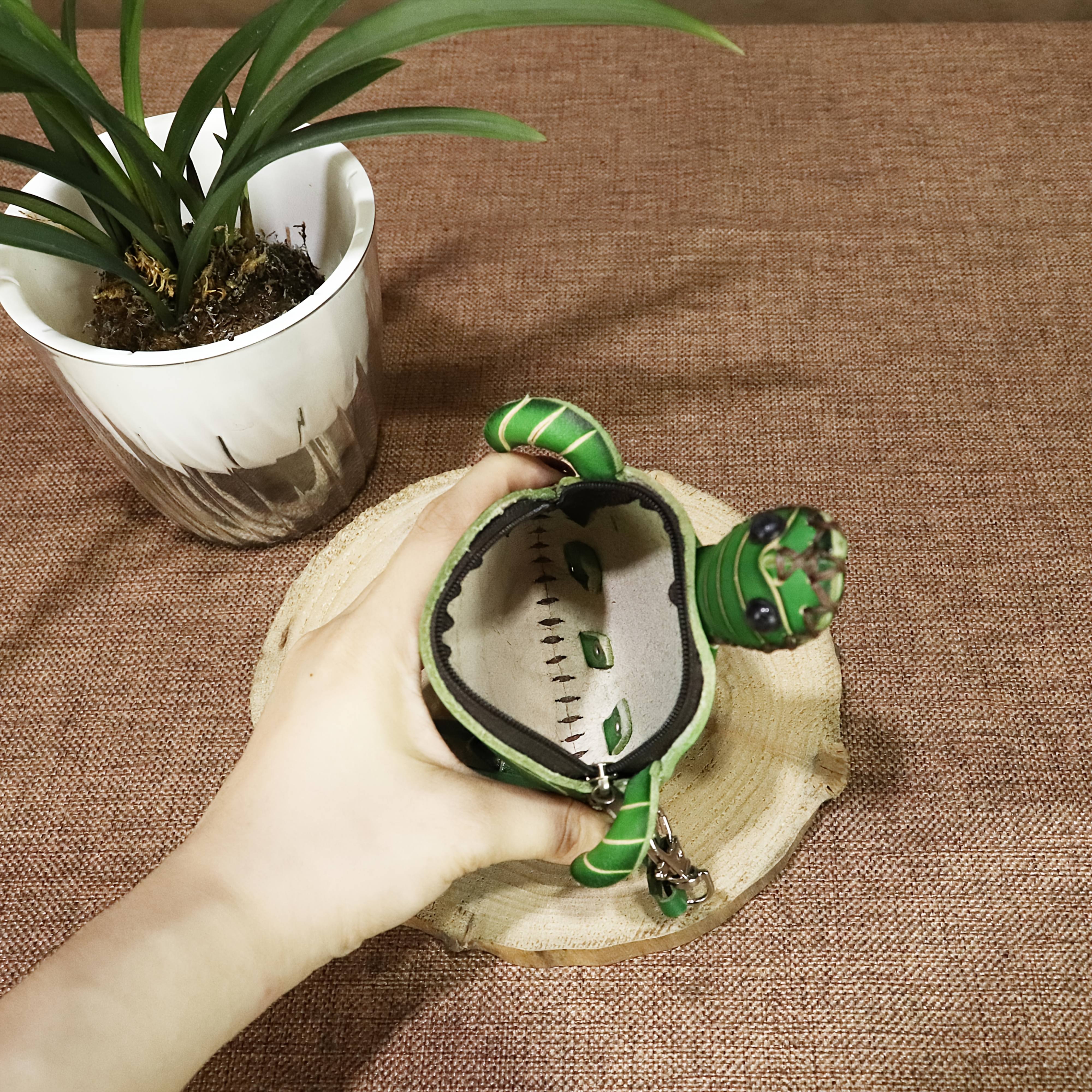 Handcrafted Tortoise Purse Wallet with Wrist Strap Zipper Closure Coin Purse