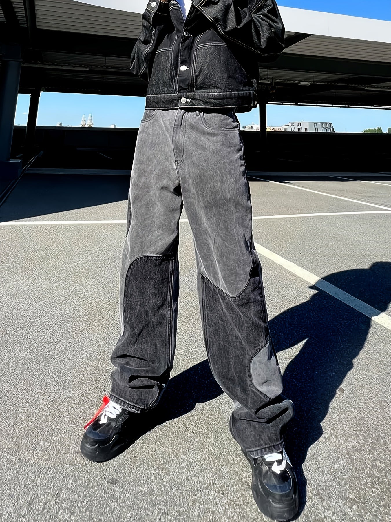 Men's Vintage Patchwork Baggy Denim Pants Streetwear Jeans