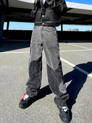 Men's Vintage Patchwork Baggy Denim Pants Streetwear Jeans