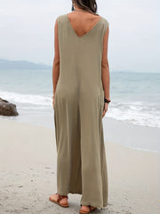 Casual Tank Jumpsuit Women's Plus Solid V Neck Loose Overall Jumpsuit