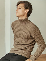 Men's Turtle Neck Knit Sweater Casual Mid Stretch Pullover