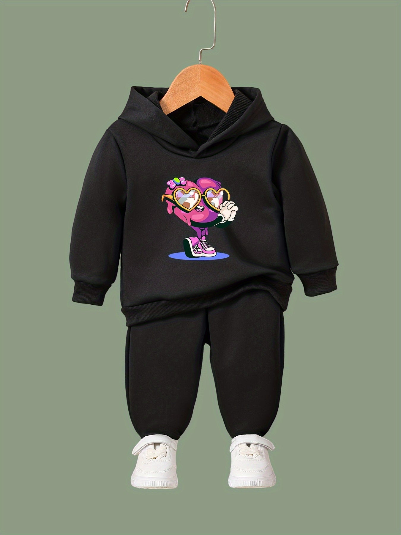 Girls 2pc Heart Pattern Hooded Sweatshirt Set
