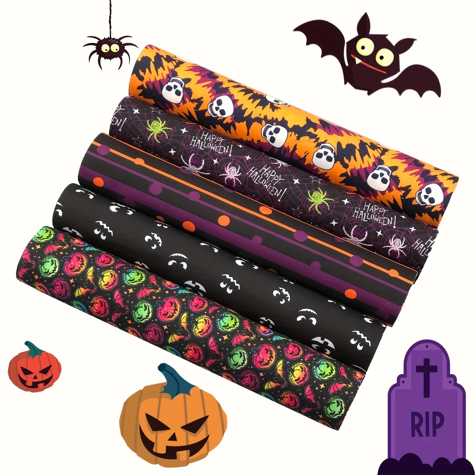 5pcs Halloween Quilted Fabric Pumpkin DIY Sewing Crafts