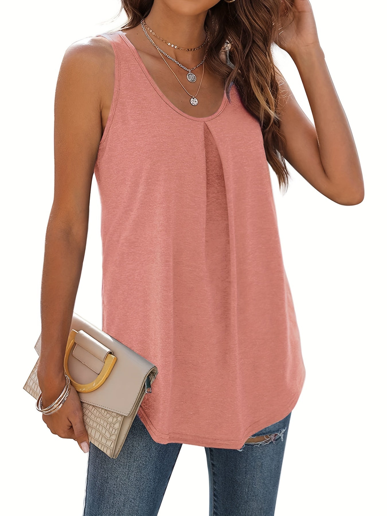 Pleated Tank Top Sleeveless Casual Summer Women's Clothing