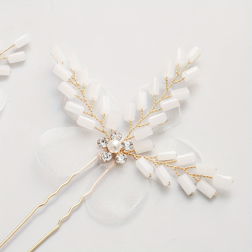 Bridal Fabric Hairpin Jade Crystal Hairpin Wedding Dress Accessories