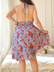 Sexy Summer Dress Women's Plus Floral Print Halter Neck Backless