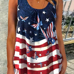 American Flag Tank Top Crew Neck Sleeveless Independence Top