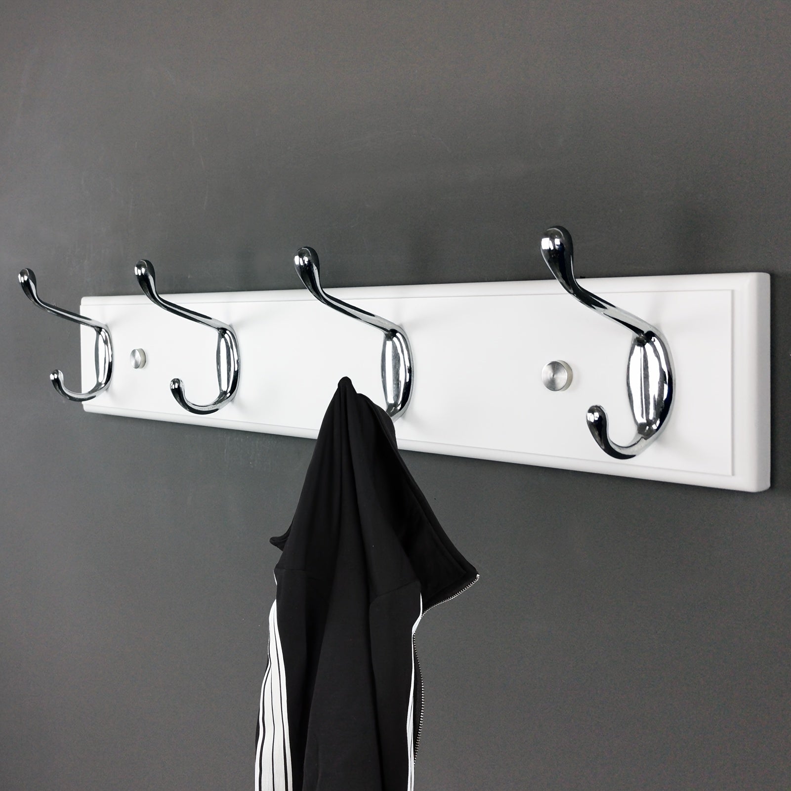 Wooden Coat Rack Wall Mount With 4 Hooks Silvery Wood