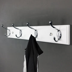 Wooden Coat Rack Wall Mount With 4 Hooks Silvery Wood
