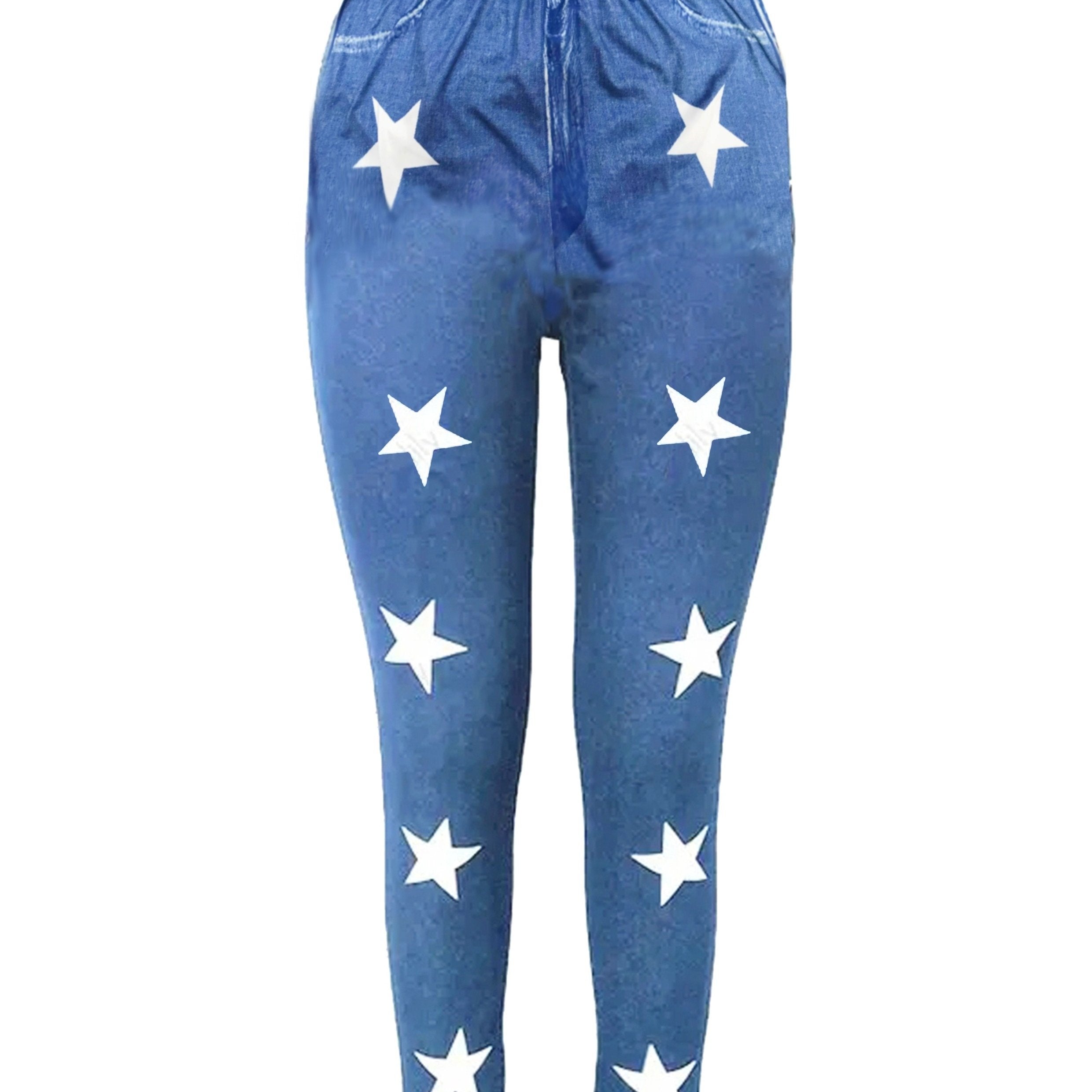 Star Print Skinny Leggings Stretchy Women's Clothing