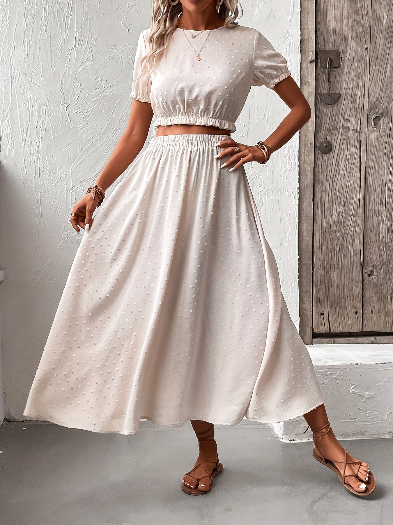 Casual Two Piece Set Short Sleeve Cropped Tops & Maxi Skirts Outfits