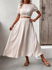Casual Two Piece Set Short Sleeve Cropped Tops & Maxi Skirts Outfits