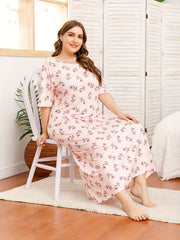 Casual Nightdress Women's Plus Floral Print Maxi Nightgown