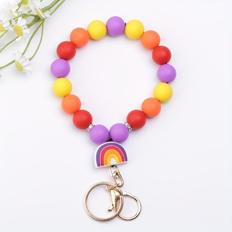 Cartoon Silicone Beaded Bracelet Keychain Decoration