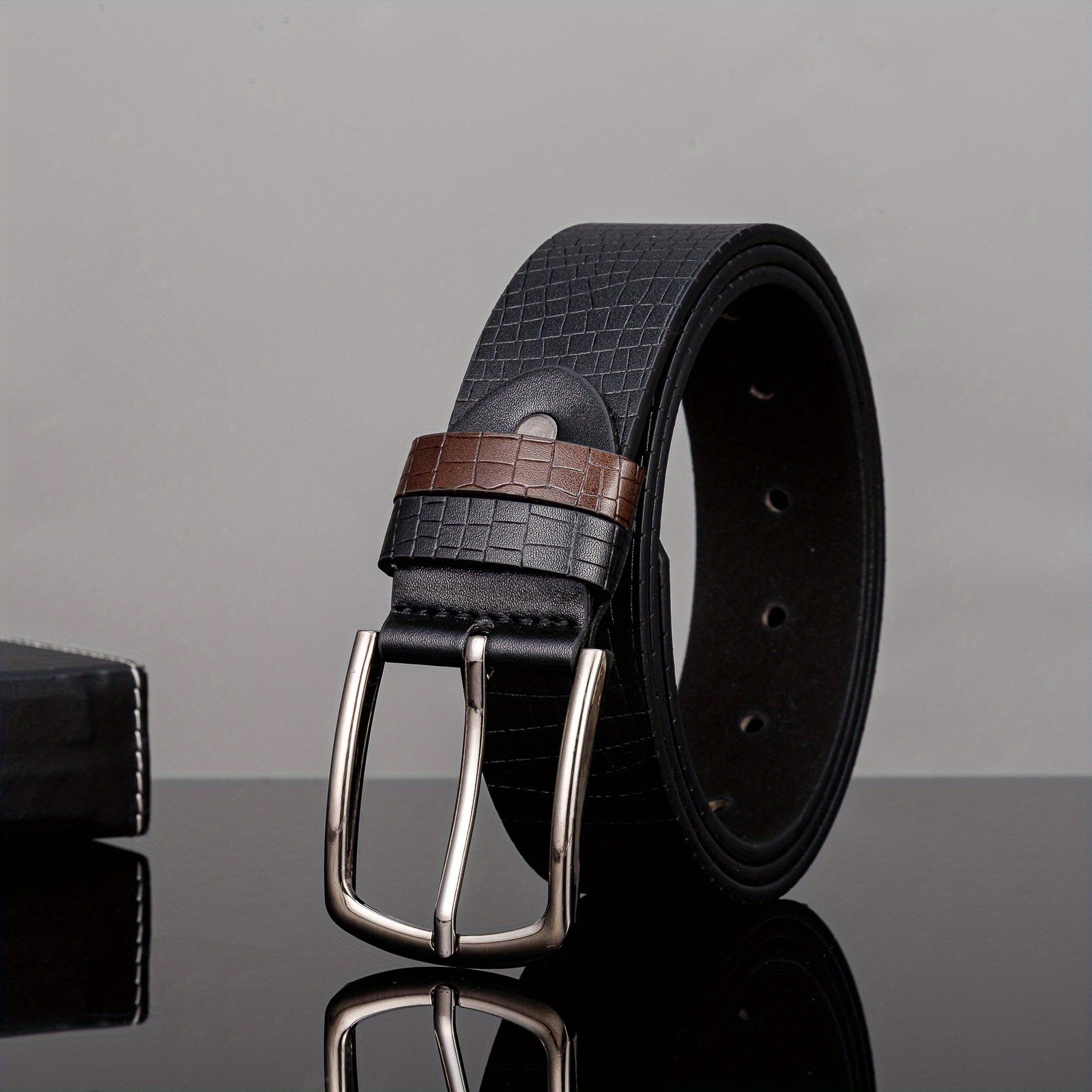 Men's Square Leather Circle Embossed Belt