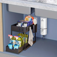 2 Tier Sliding Cabinet Basket Organizer Drawer for Bathroom Organization