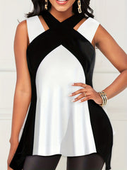 Colorblock Halter Neck Tank Top Sleeveless Summer Casual Top
