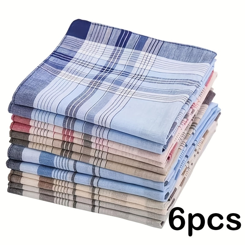 6pcs Men's Handkerchief Set Classic Plaid Soft Absorbent Pocket Square Hankies