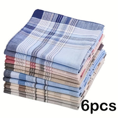 6pcs Men's Handkerchief Set Classic Plaid Soft Absorbent Pocket Square Hankies