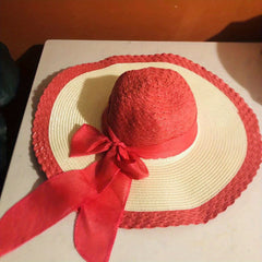 Bowknot Block Sun Hat Crochet Wide Brim Drawstring Straw Hat