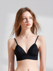 Wireless Triangle Cups Bra with Contrast Lace Intimates