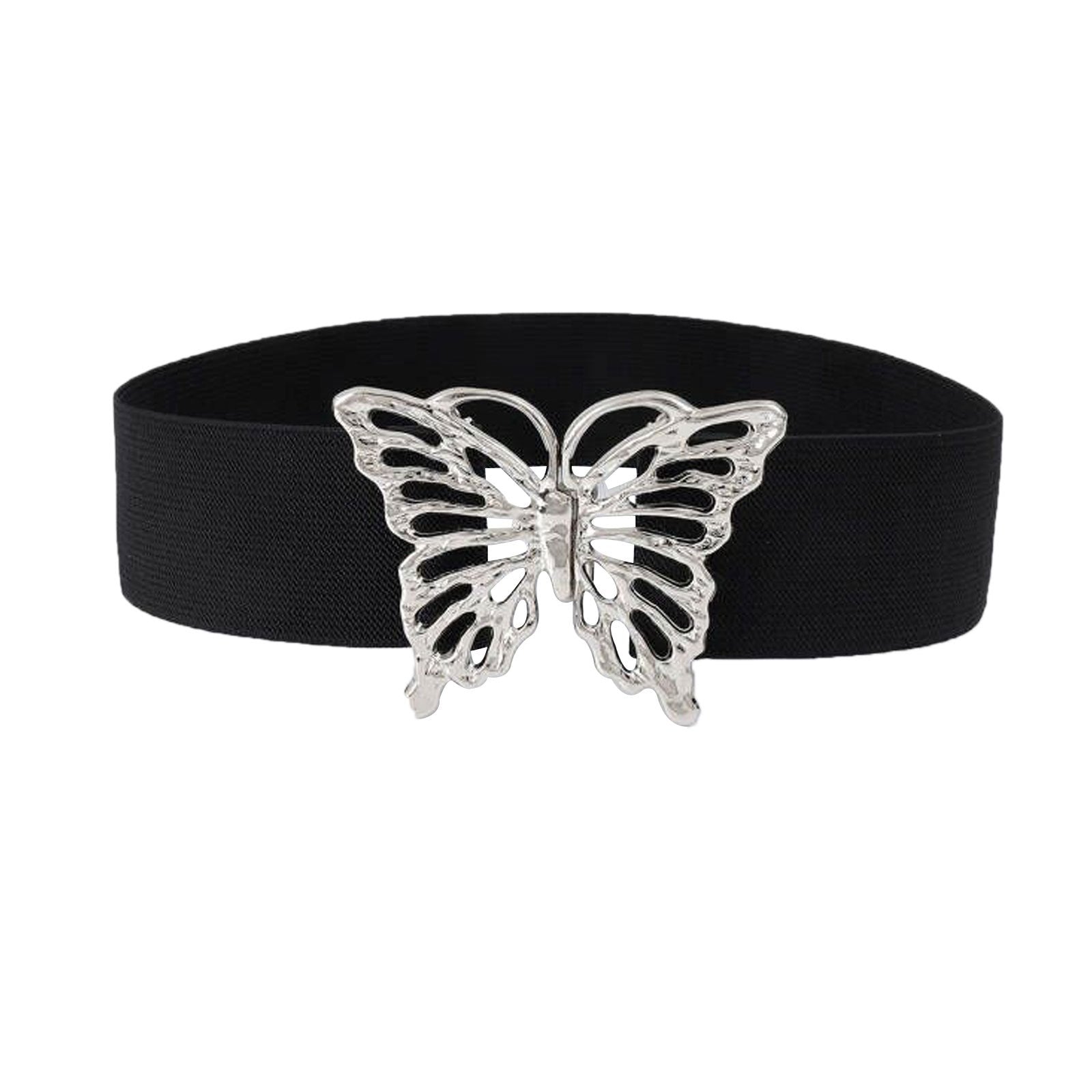 Vintage Butterfly Buckle Elastic Belt Metal Clasp Cinch Buckle Dress Belt
