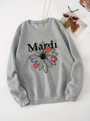 Letter Print Sweatshirt Daisy Flower Long Sleeve Crew Neck Casual Sweatshirt